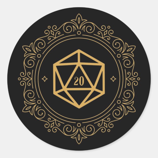 Sticker Rond D20 Dice Monogramme Tabletop RPG (Devant)