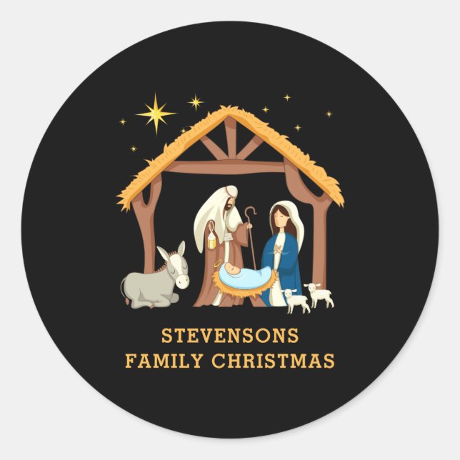 Sticker Rond D Family Christmas Baby In A Manger  (Devant)