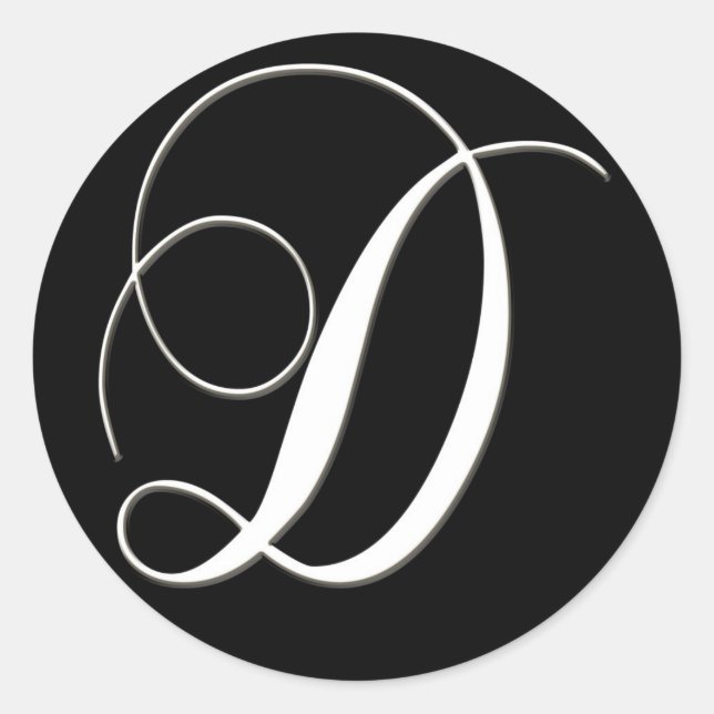 Sticker Rond D monogramme - élégant noir et blanc (Devant)