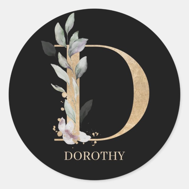 Sticker Rond D Monogramme Floral Personnalisé Classic Round Sti (Devant)