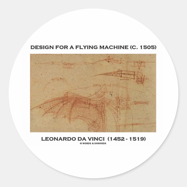 Sticker Rond Da Vinci Conception Pour Une Machine À Voler (Devant)
