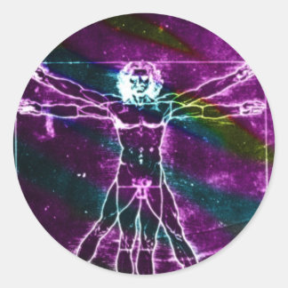 Sticker Rond Da Vinci proportion homme coloré lumière noire