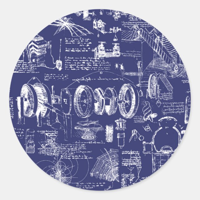 Sticker Rond Da Vinci's Blueprints // (Devant)