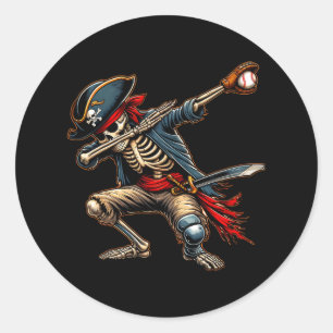 Sticker Rond Dab Skeleton Dabbing Skeleton Pirate Baseball