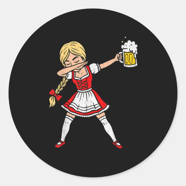 Sticker Rond Dabbing Allemande Femmes Lederhosen Boire Bière (Devant)