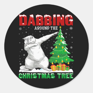 Sticker Rond Dabbing Autour De Noël Arbre Perse Chat Noël