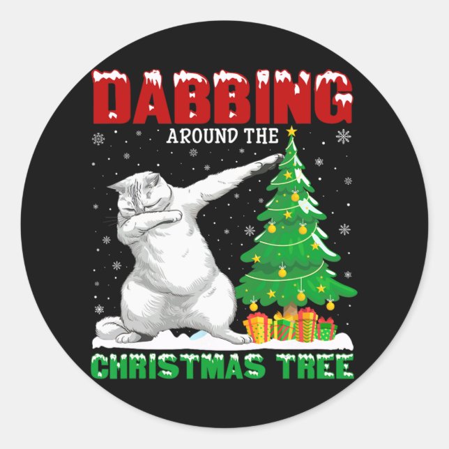 Sticker Rond Dabbing Autour De Noël Arbre Perse Chat Noël (Devant)