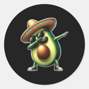 Sticker Rond Dabbing Avocado Funny Vegan Food Lover Cinco De Ma