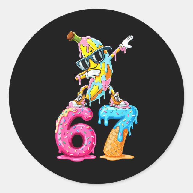 Sticker Rond Dabbing Banana 67 Ice Cream Drip Funny Six Seven M (Devant)