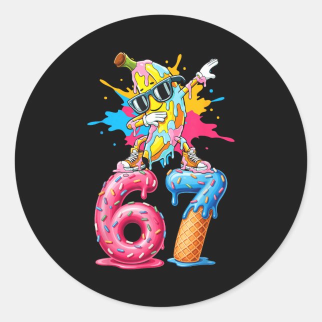 Sticker Rond Dabbing Banana 67 Ice Cream Drip Funny Six Seven M (Devant)