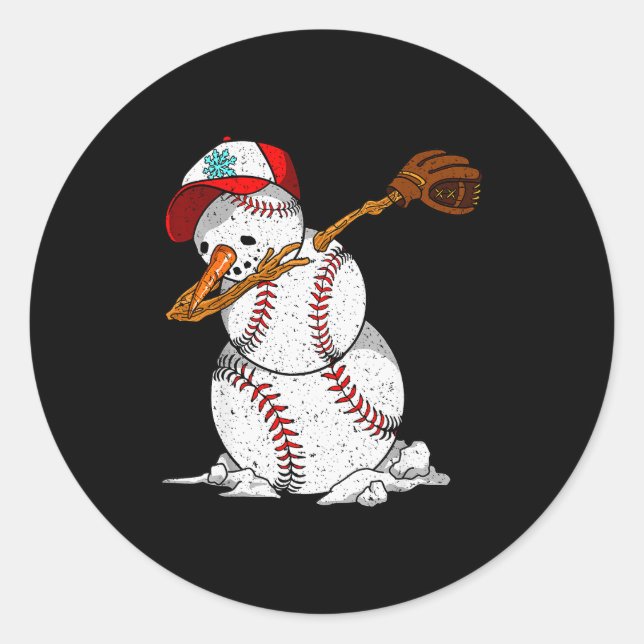 Sticker Rond Dabbing Baseball Snowman Snow Christmas Xmas Holid (Devant)