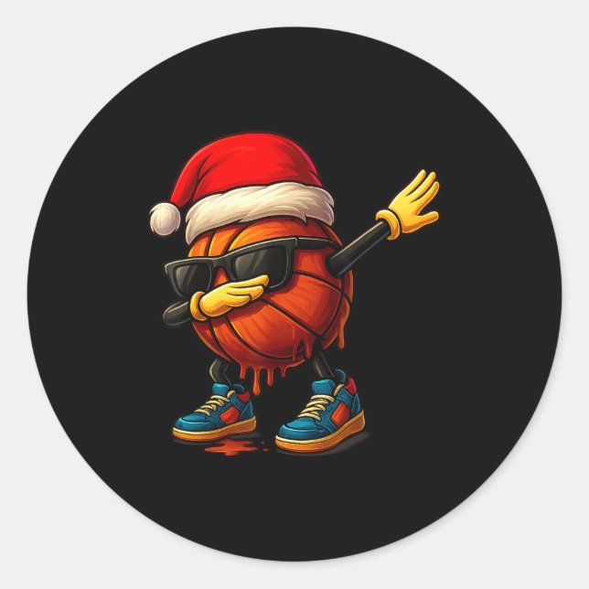 Sticker Rond Dabbing Basketball Sungles Funny Christmas Tee Boy (Devant)