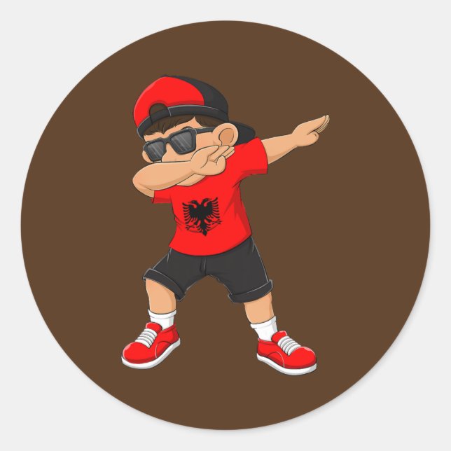 Sticker Rond Dabbing Boy Albanie Drapeau Enfants Dab Dance (Devant)
