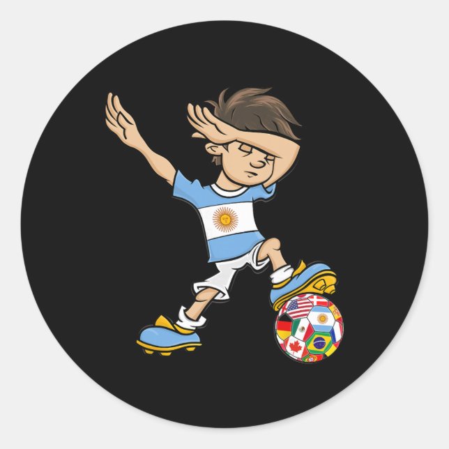 Sticker Rond Dabbing Boy Argentina Soccer Jersey National Flag  (Devant)