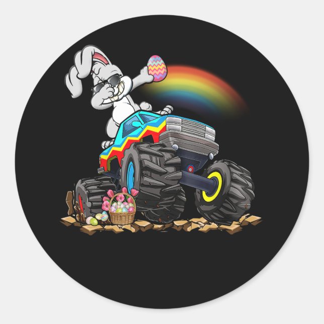 Sticker Rond Dabbing Bunny équitation Monster Truck Amateurs de (Devant)