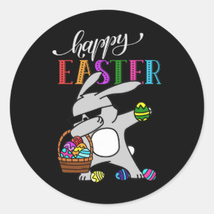 Sticker Rond Dabbing Bunny Happy Easter Day Outfit