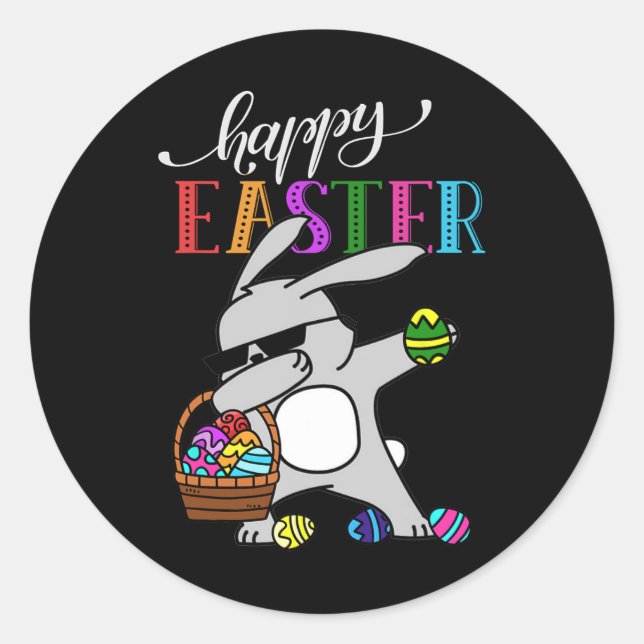 Sticker Rond Dabbing Bunny Happy Easter Day Outfit (Devant)