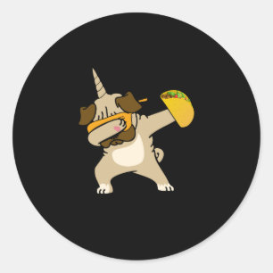 Sticker Rond Dabbing Carlin Chien Taco Pugicorn Mexicains Tacos
