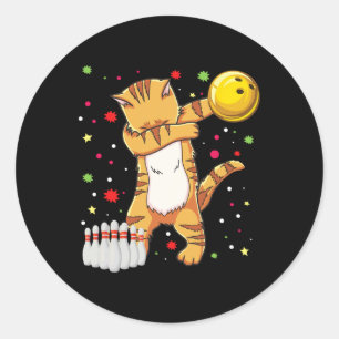 Sticker Rond Dabbing Cat Bowling Chemises Drôle Bowling Gift Ca