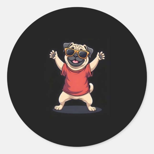 Sticker Rond Dabbing Dabbing Dab Carlin Chien Animaux Danse Ani (Devant)