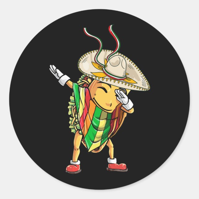 Sticker Rond Dabbing Dabbing Taco Poncho Sombrero Cinco De Mayo (Devant)