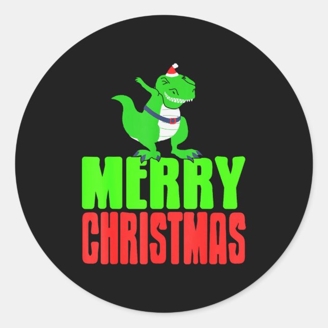 Sticker Rond Dabbing Dinosaur Merry Christmas Holiday Humor  (Devant)