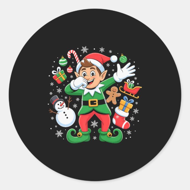 Sticker Rond Dabbing Elf Friends Xmas Boys Girls Dabbing Christ (Devant)