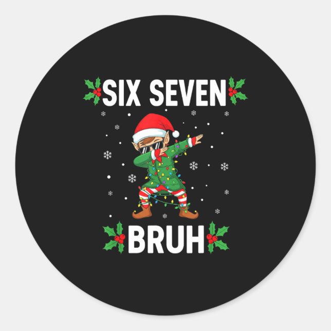 Sticker Rond Dabbing Elf Six Seven Bruh Christmas 67 Meme Xmas  (Devant)