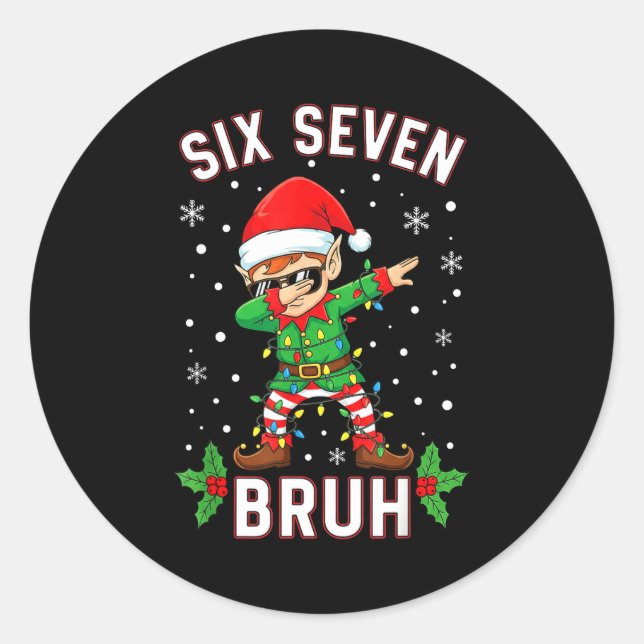 Sticker Rond Dabbing Elf Six Seven Bruh Christmas 67 Meme Xmas  (Devant)
