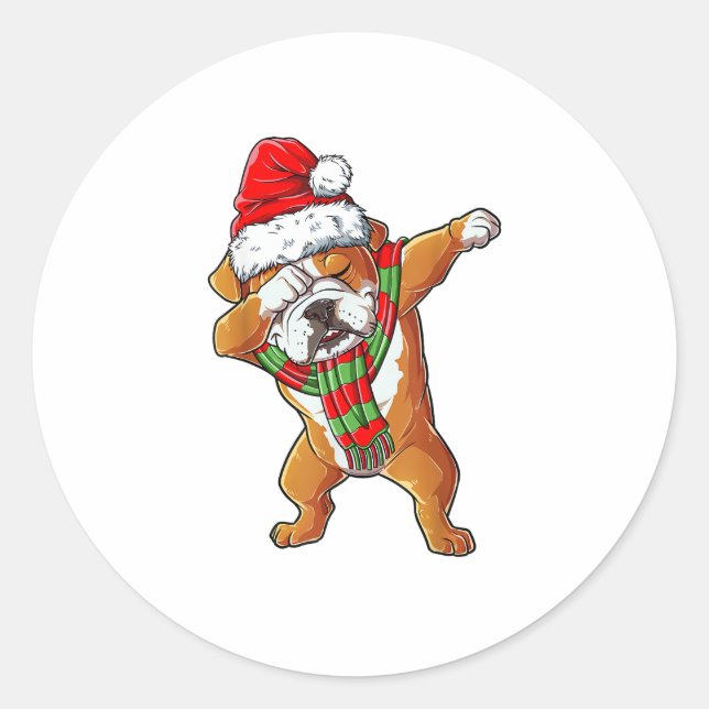 Sticker Rond Dabbing English Bulldog Père Noël Cadeaux de Noël  (Devant)