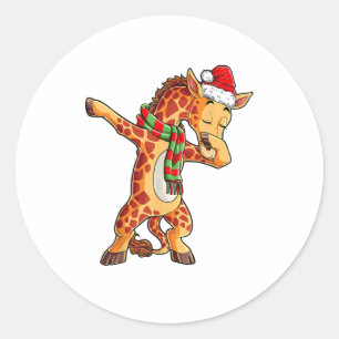 Sticker Rond Dabbing Giraffe Père Noël T Shirt Christmas Kids B