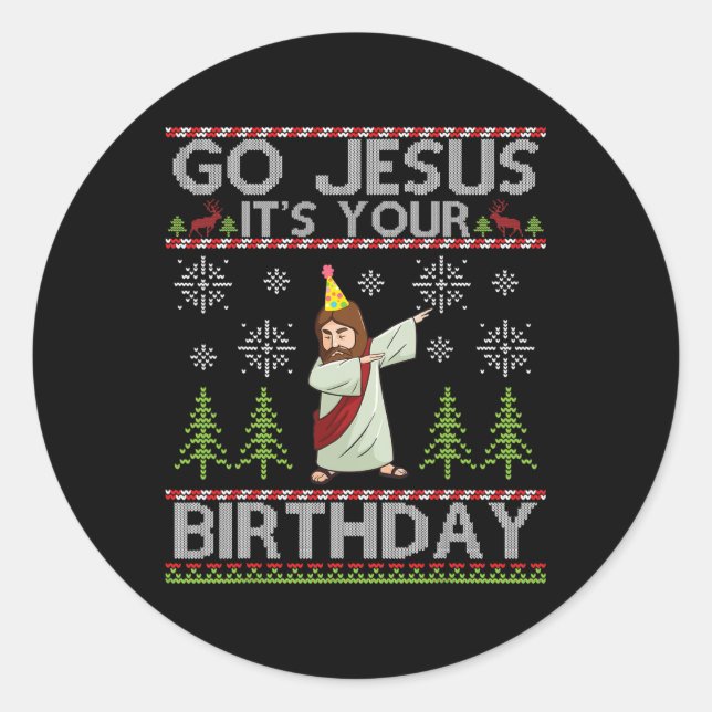 Sticker Rond Dabbing Go Jesus C'est ton anniversaire Joyeux Noë (Devant)