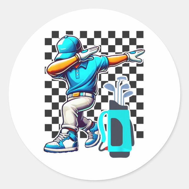 Sticker Rond Dabbing Golf Player Golfeur Golfing Funny Boys Men (Devant)