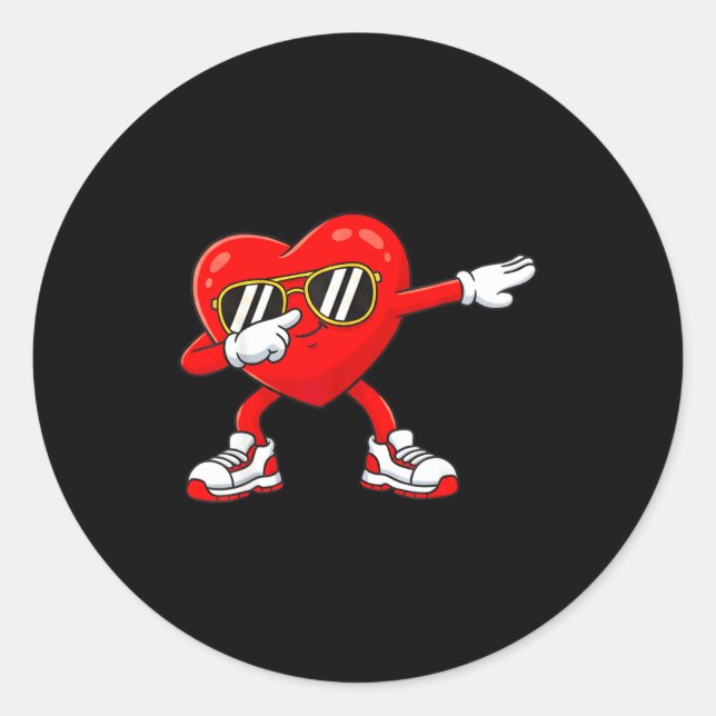 Sticker Rond Dabbing Heart Funny Toddler Girls Kids Boys Valent (Devant)
