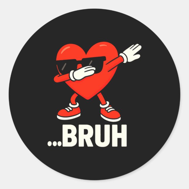 Sticker Rond Dabbing Heart Sungles Bruh Meme Funny Valentine  (Devant)
