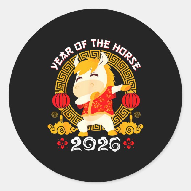 Sticker Rond Dabbing Horse Chinese New Year Of The Horse2026  (Devant)