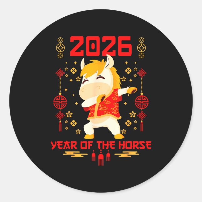 Sticker Rond Dabbing Horse Chinese New Year Of The Horse2026  (Devant)
