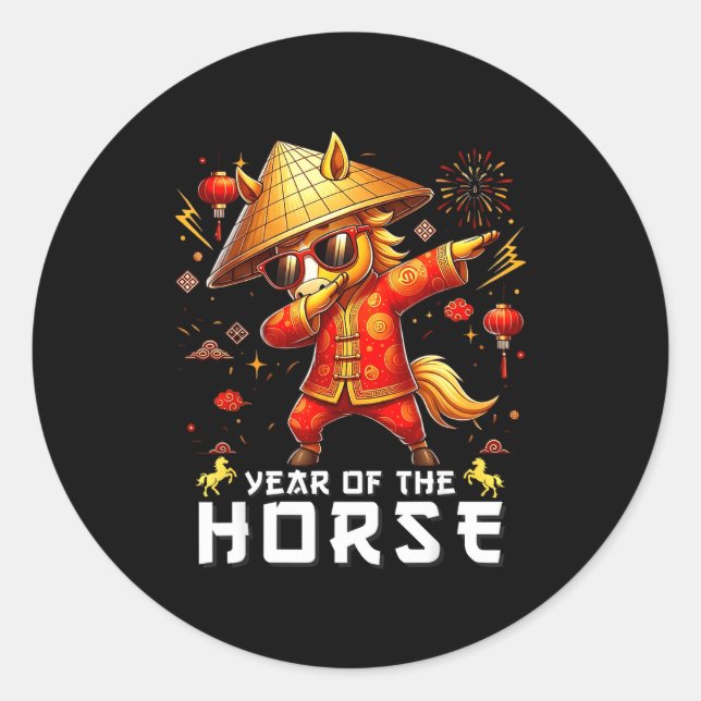 Sticker Rond Dabbing Horse Lunar Chinese New Year Of The Horse  (Devant)