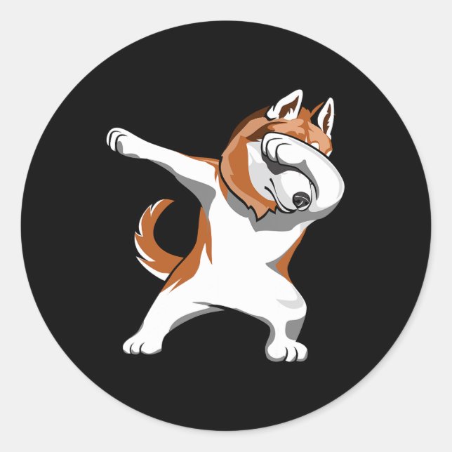 Sticker Rond Dabbing Husky Huskies Chiens Pups Danser Drôle (Devant)