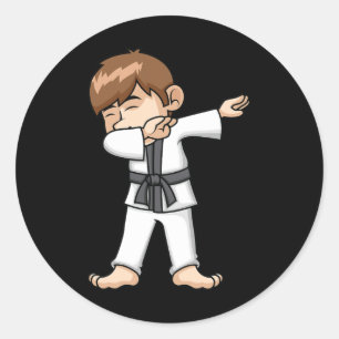 Sticker Rond Dabbing Karate Boy Funny Martial Arts Caricature D