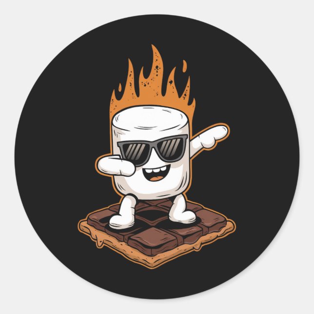Sticker Rond Dabbing Marshmallow Camping S'mores Kawaii (Devant)