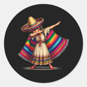 Sticker Rond Dabbing Mexicain Poncho Sombrero Cinco De May