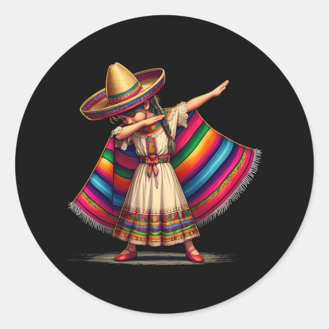 Sticker Rond Dabbing Mexicain Poncho Sombrero Cinco De May (Devant)