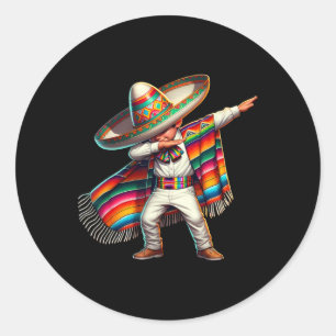 Sticker Rond Dabbing Mexicain Poncho Sombrero Cinco De May