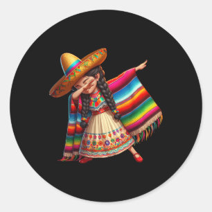 Sticker Rond Dabbing Mexicain Poncho Sombrero Cinco De May