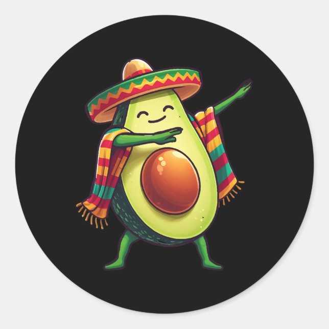 Sticker Rond Dabbing Mexican Poncho Avocado Cinco De Mayo 1 (Devant)