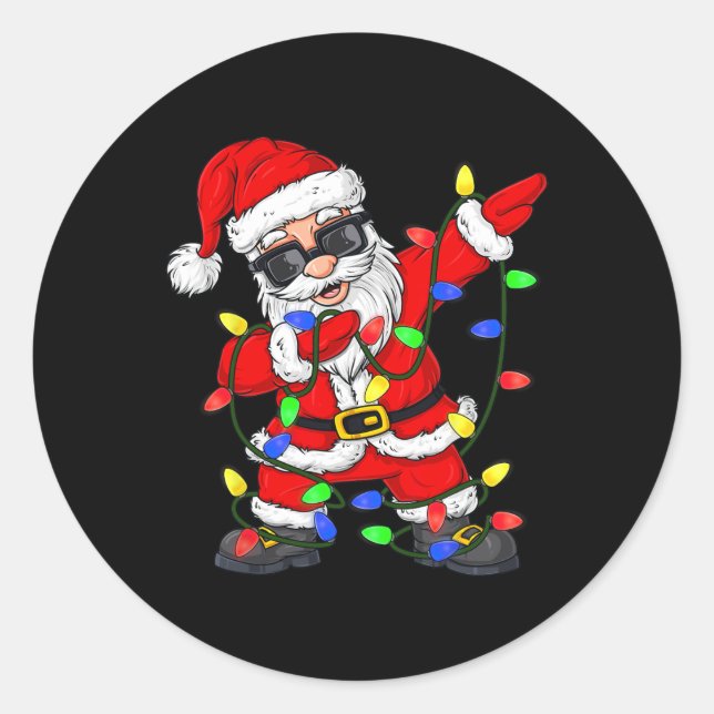 Sticker Rond Dabbing Père Noël Arbre de Noël Lumières Garçons E (Devant)