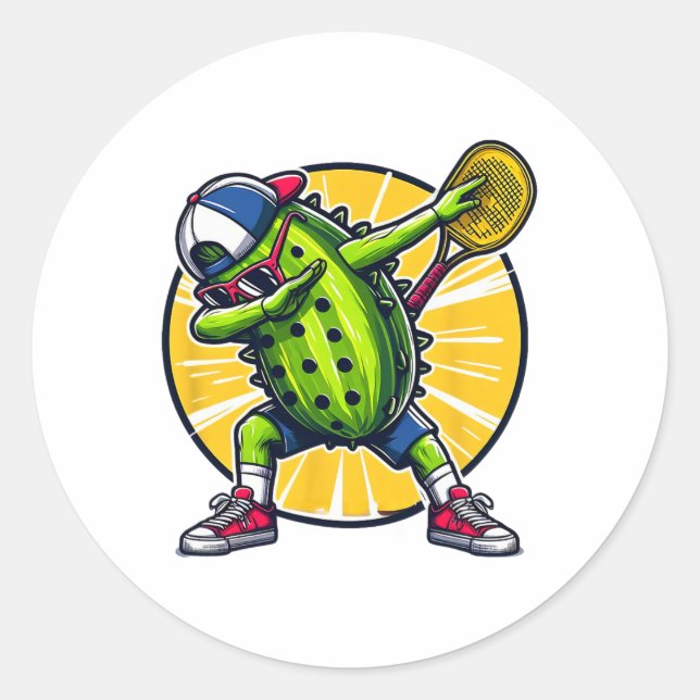 Sticker Rond Dabbing Pickle Dancing Cucumber Jouer Pickleball (Devant)