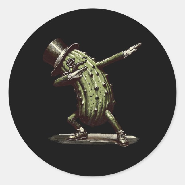 Sticker Rond Dabbing Pickle Dancing Cucumber Lover Drôle Pickle (Devant)