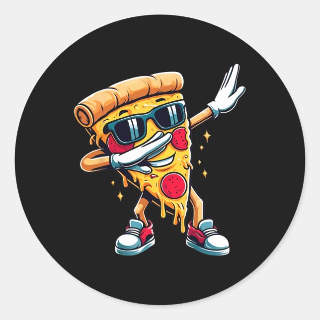 Sticker Rond Dabbing Pizza Boys Girls Pizza Toddler Danse (Devant)